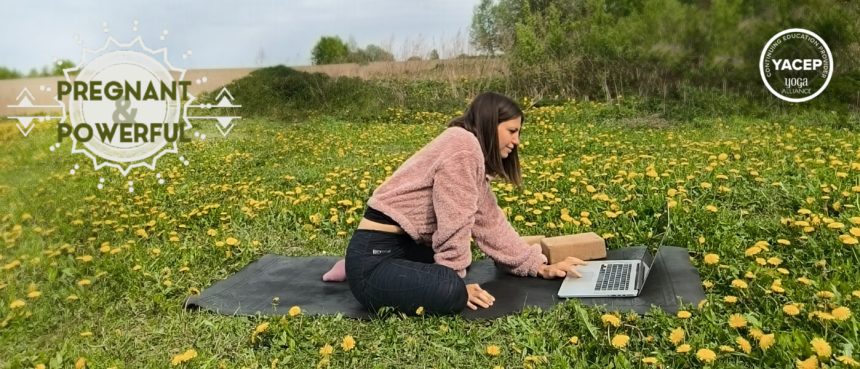 Cat Gavriusova learning online with the Uplifted Pregnant and Powerful prenatal yoga teacher training by Brett Larkin, certified by Yoga Alliance YACEP.