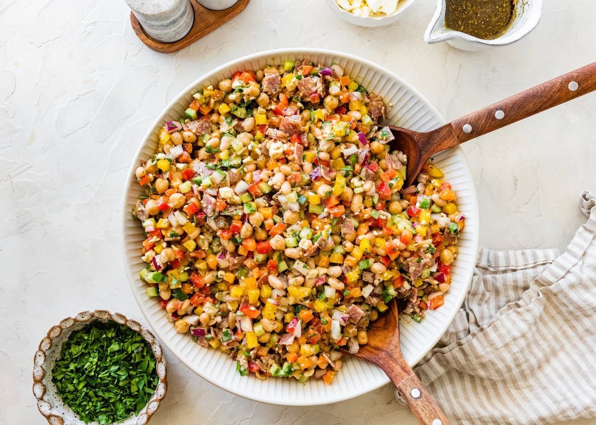 Dense Bean Salad with Salami and Feta