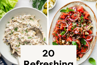 A collage of four recipes that are part of a collection for 20 refreshing summer salads.
