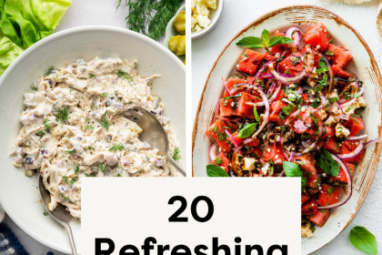 A collage of four recipes that are part of a collection for 20 refreshing summer salads.